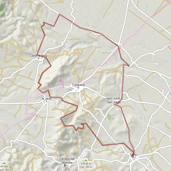 Karten-Miniaturansicht der Radinspiration "Abenteuerliche Schotterwege um la Jana" in Comunitat Valenciana, Spain. Erstellt vom Tarmacs.app-Routenplaner für Radtouren