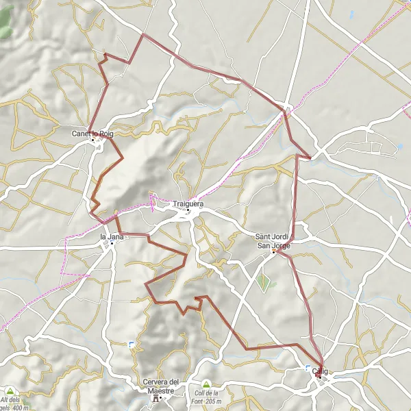 Miniatuurkaart van de fietsinspiratie "Gravelroute rondom Càlig" in Comunitat Valenciana, Spain. Gemaakt door de Tarmacs.app fietsrouteplanner