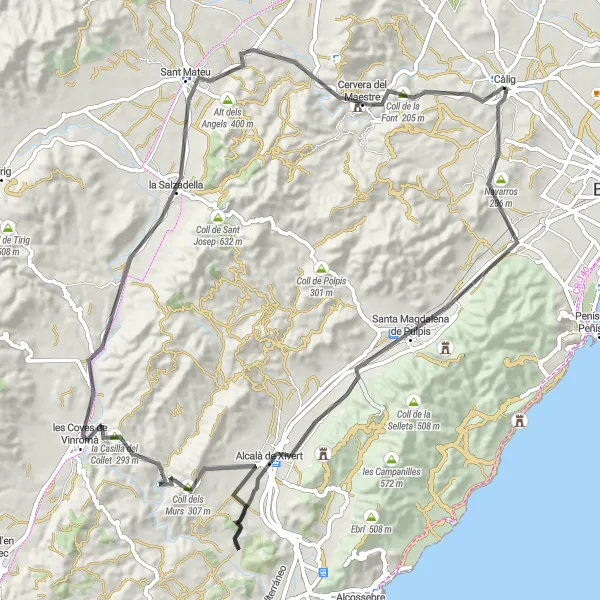 Miniatuurkaart van de fietsinspiratie "Wegroute van Càlig naar Navarros (Comunitat Valenciana, Spanje)" in Comunitat Valenciana, Spain. Gemaakt door de Tarmacs.app fietsrouteplanner