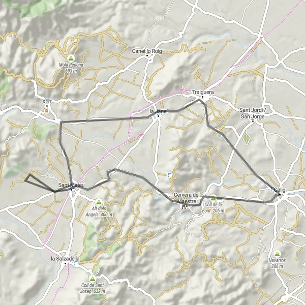 Miniatuurkaart van de fietsinspiratie "Wegroute van Càlig" in Comunitat Valenciana, Spain. Gemaakt door de Tarmacs.app fietsrouteplanner