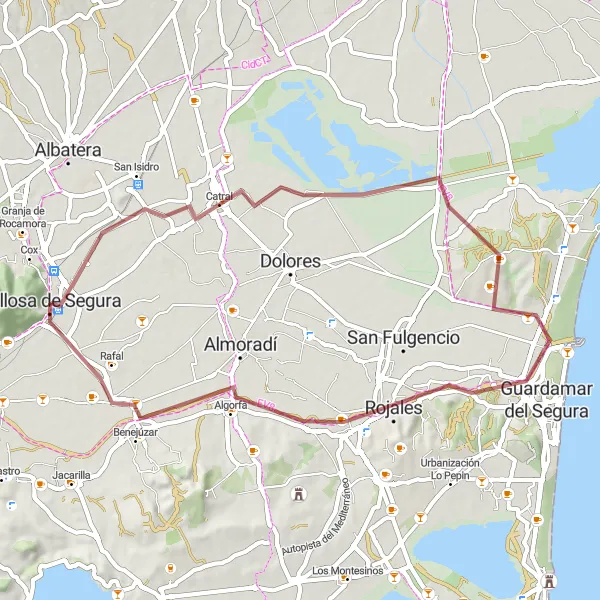 Map miniature of "Gravel Adventure through Callosa de Segura" cycling inspiration in Comunitat Valenciana, Spain. Generated by Tarmacs.app cycling route planner