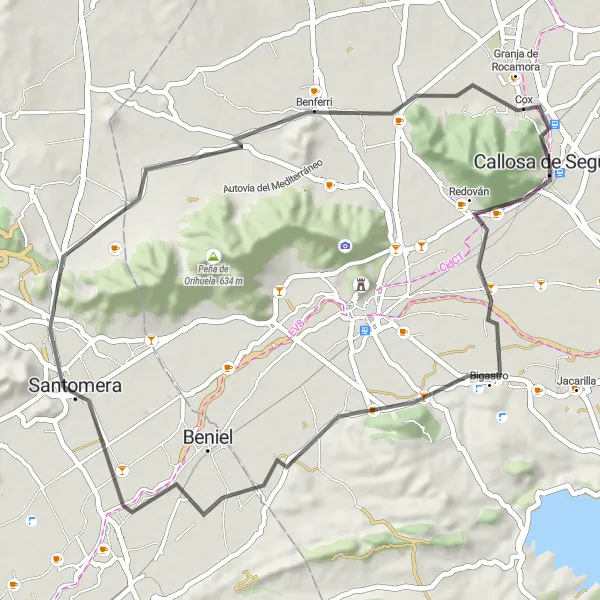 Miniatuurkaart van de fietsinspiratie "Rondrit Wegen - Callosa de Segura naar Benferri" in Comunitat Valenciana, Spain. Gemaakt door de Tarmacs.app fietsrouteplanner