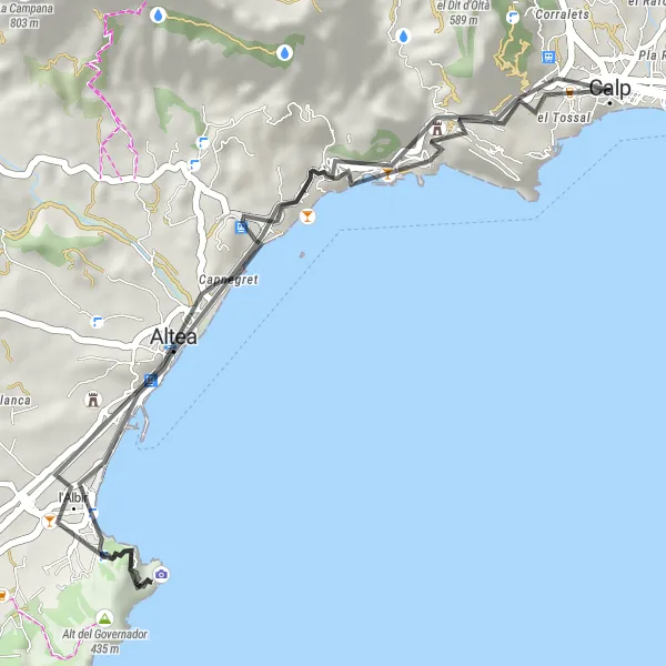 Map miniature of "Calp - Altea Loop" cycling inspiration in Comunitat Valenciana, Spain. Generated by Tarmacs.app cycling route planner