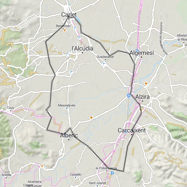 Miniaturní mapa "Okruh kolem Carletu" inspirace pro cyklisty v oblasti Comunitat Valenciana, Spain. Vytvořeno pomocí plánovače tras Tarmacs.app