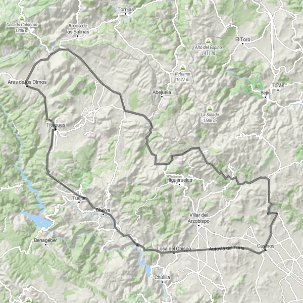 Miniatua del mapa de inspiración ciclista "Ruta de montaña por Losa del Obispo" en Comunitat Valenciana, Spain. Generado por Tarmacs.app planificador de rutas ciclistas