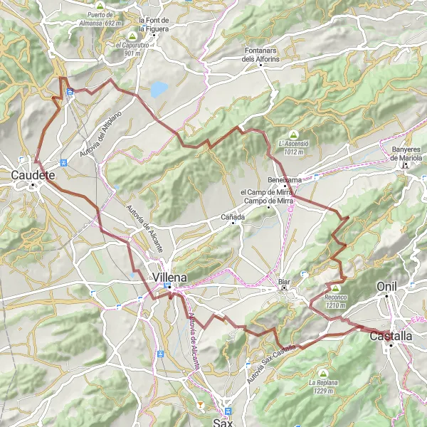 Miniatura mapy "Trasa Gravel - Castalla, Villena, Caudete, Alt del Carrascalet, Reconco" - trasy rowerowej w Comunitat Valenciana, Spain. Wygenerowane przez planer tras rowerowych Tarmacs.app