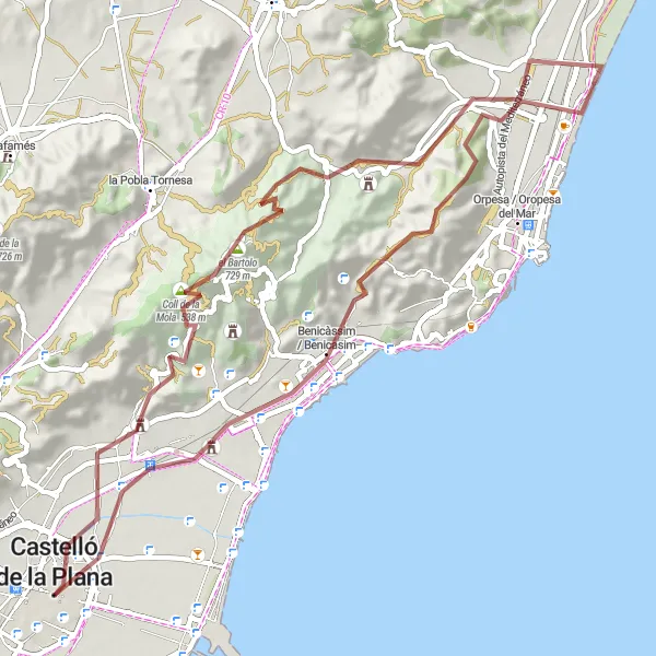 Map miniature of "Benicàssim Gravel Adventure" cycling inspiration in Comunitat Valenciana, Spain. Generated by Tarmacs.app cycling route planner