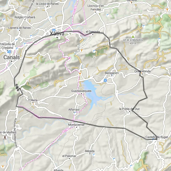 Miniaturní mapa "Výlet na silnici do kopců okolo Castelló de Rugat" inspirace pro cyklisty v oblasti Comunitat Valenciana, Spain. Vytvořeno pomocí plánovače tras Tarmacs.app