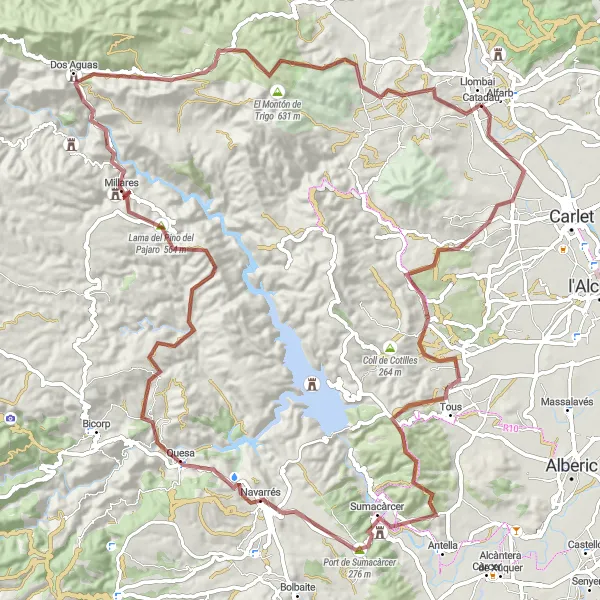 Miniatura della mappa di ispirazione al ciclismo "Rotta in bicicletta di 108 km attraverso Catadau" nella regione di Comunitat Valenciana, Spain. Generata da Tarmacs.app, pianificatore di rotte ciclistiche