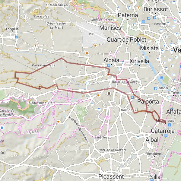 Miniatuurkaart van de fietsinspiratie "Gravelroute vanaf Catarroja: Torrent, Aldaia en Massanassa" in Comunitat Valenciana, Spain. Gemaakt door de Tarmacs.app fietsrouteplanner