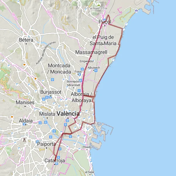 Miniatuurkaart van de fietsinspiratie "Gravelroute door Catarroja en omgeving" in Comunitat Valenciana, Spain. Gemaakt door de Tarmacs.app fietsrouteplanner