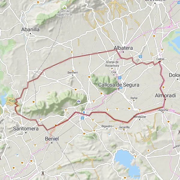Miniatua del mapa de inspiración ciclista "Ruta de Catral a Orihuela y Las Norias Gemelas" en Comunitat Valenciana, Spain. Generado por Tarmacs.app planificador de rutas ciclistas