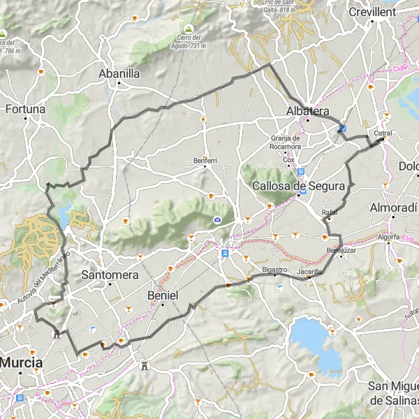 Miniatua del mapa de inspiración ciclista "Ruta de Catral a Rafal, Alquerías y Albatera" en Comunitat Valenciana, Spain. Generado por Tarmacs.app planificador de rutas ciclistas