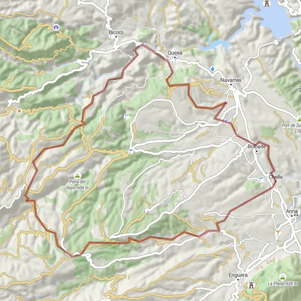 Miniature de la carte de l'inspiration cycliste "Aventure dans les Collines et Chemins de Terre" dans la Comunitat Valenciana, Spain. Générée par le planificateur d'itinéraire cycliste Tarmacs.app