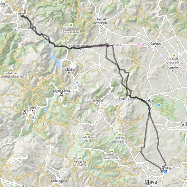 Map miniature of "Challenge of the Bold" cycling inspiration in Comunitat Valenciana, Spain. Generated by Tarmacs.app cycling route planner