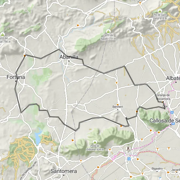 Miniatuurkaart van de fietsinspiratie "Kasteelroute" in Comunitat Valenciana, Spain. Gemaakt door de Tarmacs.app fietsrouteplanner