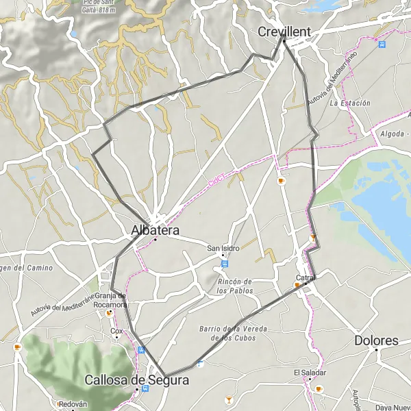 Miniaturní mapa "Okružní cyklistická trasa od Crevillente" inspirace pro cyklisty v oblasti Comunitat Valenciana, Spain. Vytvořeno pomocí plánovače tras Tarmacs.app