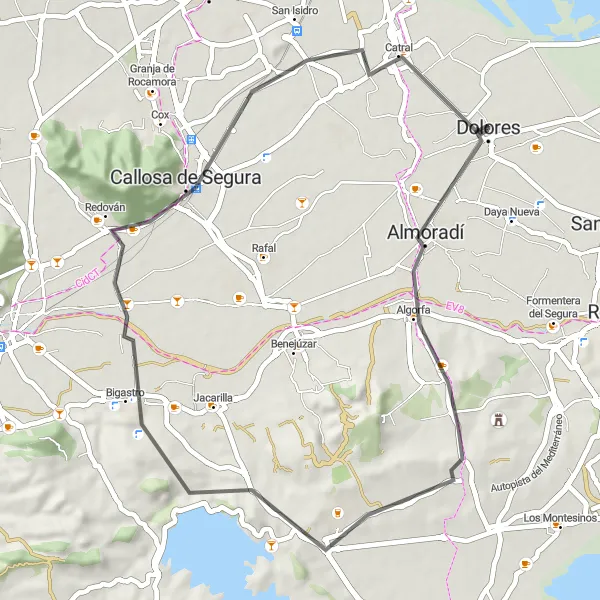 Miniatura della mappa di ispirazione al ciclismo "Scoperta di Bigastro e Callosa de Segura in bici" nella regione di Comunitat Valenciana, Spain. Generata da Tarmacs.app, pianificatore di rotte ciclistiche