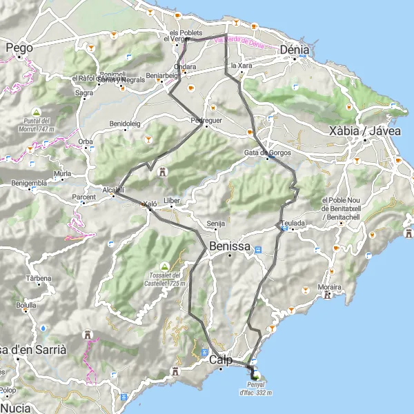 Miniatua del mapa de inspiración ciclista "Excursión en bicicleta por els Poblets y sus alrededores" en Comunitat Valenciana, Spain. Generado por Tarmacs.app planificador de rutas ciclistas