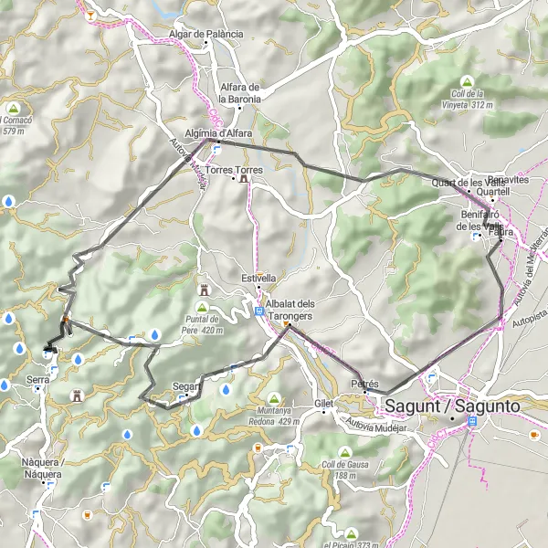 Map miniature of "Ultimate Road Cycling Challenge: Albalat dels Tarongers to Benavites" cycling inspiration in Comunitat Valenciana, Spain. Generated by Tarmacs.app cycling route planner