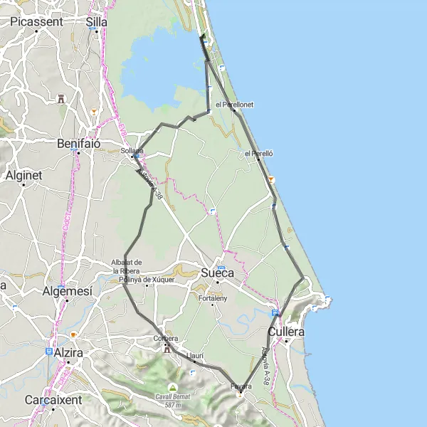 Miniaturní mapa "Cyklistická cesta skrz Albuferu" inspirace pro cyklisty v oblasti Comunitat Valenciana, Spain. Vytvořeno pomocí plánovače tras Tarmacs.app