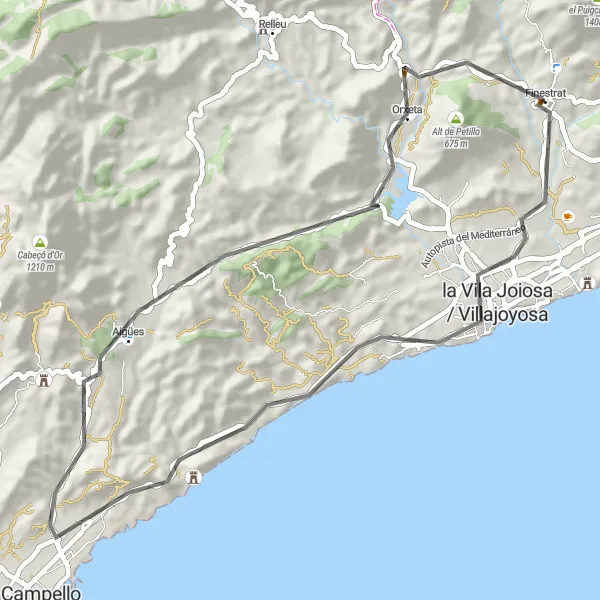 Miniatura mapy "Trasa rowerowa road w okolicy Finestrat" - trasy rowerowej w Comunitat Valenciana, Spain. Wygenerowane przez planer tras rowerowych Tarmacs.app