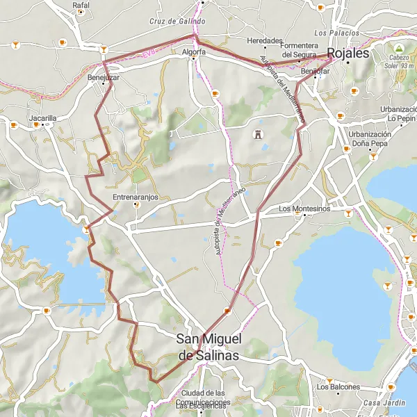 Miniatura della mappa di ispirazione al ciclismo "Gravel tra Mirador de la Noria e Mirador del Molino" nella regione di Comunitat Valenciana, Spain. Generata da Tarmacs.app, pianificatore di rotte ciclistiche