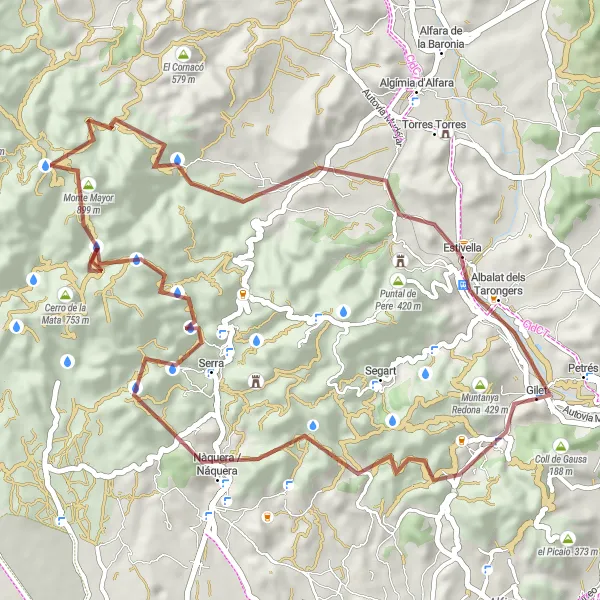 Karten-Miniaturansicht der Radinspiration "Graveltour von Gilet nach Albalat dels Tarongers" in Comunitat Valenciana, Spain. Erstellt vom Tarmacs.app-Routenplaner für Radtouren