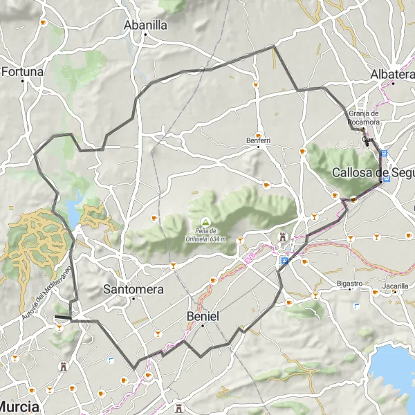 Miniature de la carte de l'inspiration cycliste "Boucle à vélo de Callosa de Segura" dans la Comunitat Valenciana, Spain. Générée par le planificateur d'itinéraire cycliste Tarmacs.app