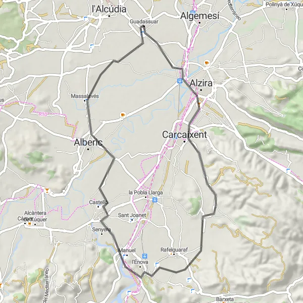 Miniatuurkaart van de fietsinspiratie "Rondrit vanaf Guadassuar" in Comunitat Valenciana, Spain. Gemaakt door de Tarmacs.app fietsrouteplanner