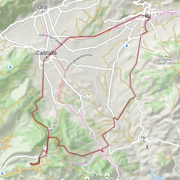 Miniatua del mapa de inspiración ciclista "Ruta en bicicleta de gravilla desde Ibi" en Comunitat Valenciana, Spain. Generado por Tarmacs.app planificador de rutas ciclistas