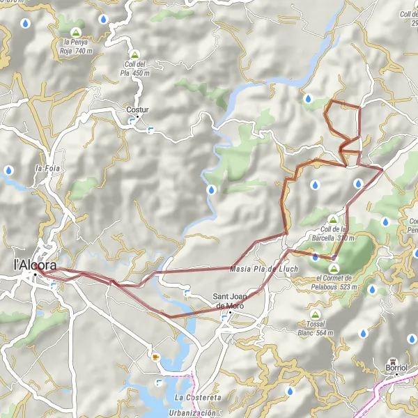 Miniatua del mapa de inspiración ciclista "Ruta de ciclismo en gravilla desde l'Alcora" en Comunitat Valenciana, Spain. Generado por Tarmacs.app planificador de rutas ciclistas