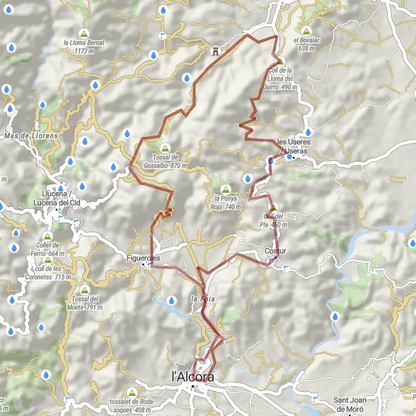 Miniatuurkaart van de fietsinspiratie "Rondrit vanuit l'Alcora (gravel)" in Comunitat Valenciana, Spain. Gemaakt door de Tarmacs.app fietsrouteplanner