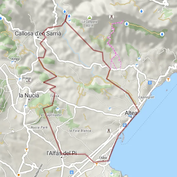 Miniatua del mapa de inspiración ciclista "Experiencia ciclista única en los alrededores de l'Alfàs del Pi" en Comunitat Valenciana, Spain. Generado por Tarmacs.app planificador de rutas ciclistas