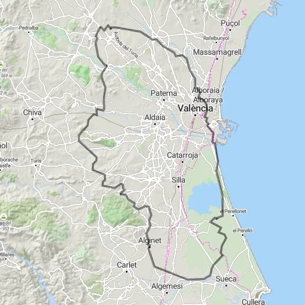 Miniaturní mapa "Silniční okružní trasa kolem Llíria" inspirace pro cyklisty v oblasti Comunitat Valenciana, Spain. Vytvořeno pomocí plánovače tras Tarmacs.app