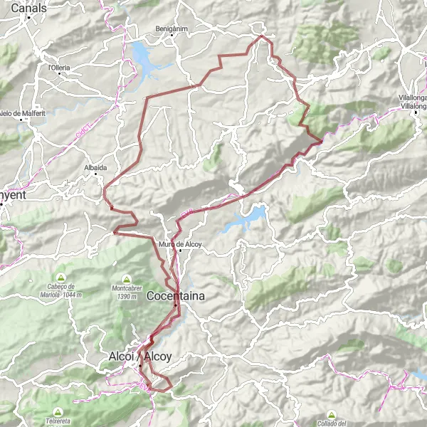 Miniatua del mapa de inspiración ciclista "Aventura de ciclismo de gravilla desde Llutxent" en Comunitat Valenciana, Spain. Generado por Tarmacs.app planificador de rutas ciclistas