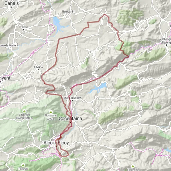 Map miniature of "Epic Cycling Tour - Llutxent Loop" cycling inspiration in Comunitat Valenciana, Spain. Generated by Tarmacs.app cycling route planner