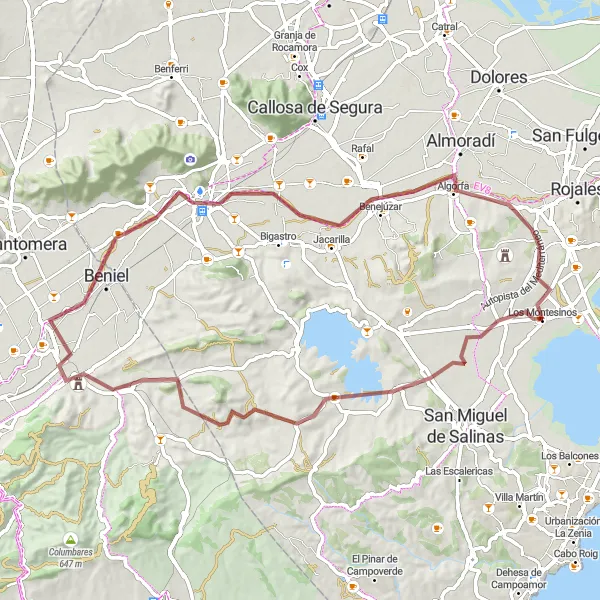 Miniature de la carte de l'inspiration cycliste "Les Montesinos - Mirador del Molino Gravel Route" dans la Comunitat Valenciana, Spain. Générée par le planificateur d'itinéraire cycliste Tarmacs.app