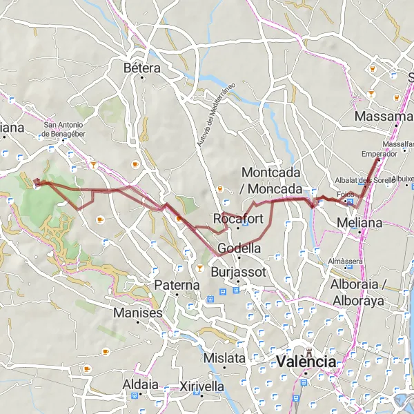 Karten-Miniaturansicht der Radinspiration "Rundfahrt von Massamagrell nach Albalat dels Sorells und la Canyada" in Comunitat Valenciana, Spain. Erstellt vom Tarmacs.app-Routenplaner für Radtouren