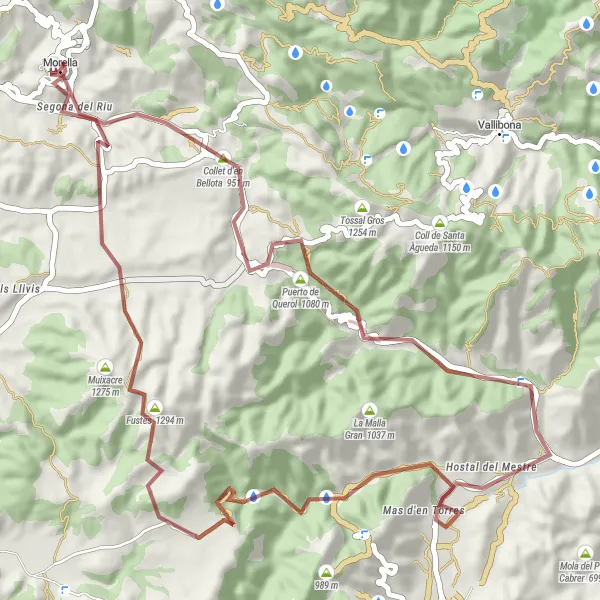 Karten-Miniaturansicht der Radinspiration "Gravel-Tour durch die Gegend von Morella" in Comunitat Valenciana, Spain. Erstellt vom Tarmacs.app-Routenplaner für Radtouren