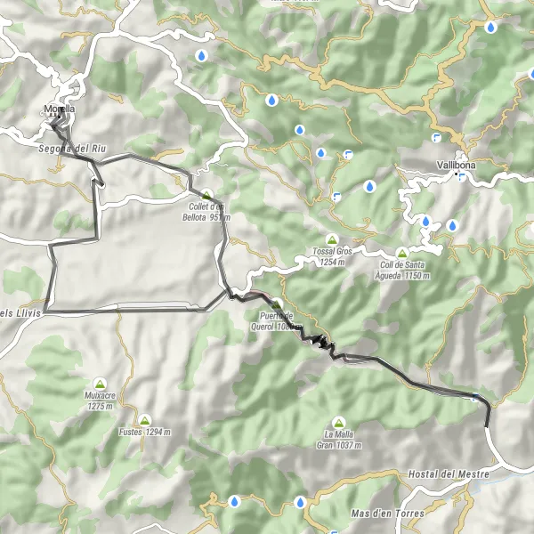 Miniatua del mapa de inspiración ciclista "Ruta en bicicleta por carretera: Naturaleza y Aventura" en Comunitat Valenciana, Spain. Generado por Tarmacs.app planificador de rutas ciclistas