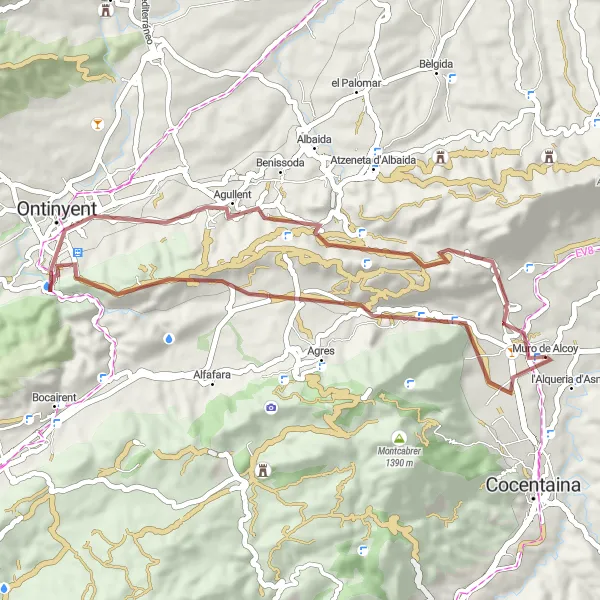 Miniatura della mappa di ispirazione al ciclismo "Esplorazione in Gravel tra Baladre e Muro del Alcoy" nella regione di Comunitat Valenciana, Spain. Generata da Tarmacs.app, pianificatore di rotte ciclistiche