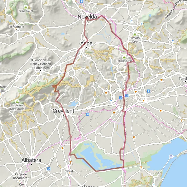 Miniature de la carte de l'inspiration cycliste "Exploration de l'arrière-pays de Valence" dans la Comunitat Valenciana, Spain. Générée par le planificateur d'itinéraire cycliste Tarmacs.app