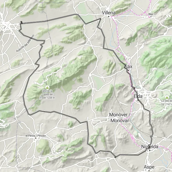 Miniature de la carte de l'inspiration cycliste "Route des Trois Villes" dans la Comunitat Valenciana, Spain. Générée par le planificateur d'itinéraire cycliste Tarmacs.app