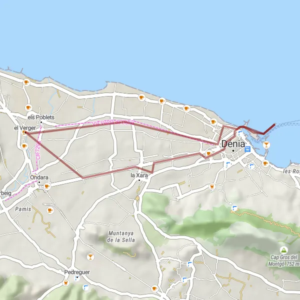 Miniatura della mappa di ispirazione al ciclismo "Esplorazione in bicicletta tra els Poblets ed el Verger" nella regione di Comunitat Valenciana, Spain. Generata da Tarmacs.app, pianificatore di rotte ciclistiche