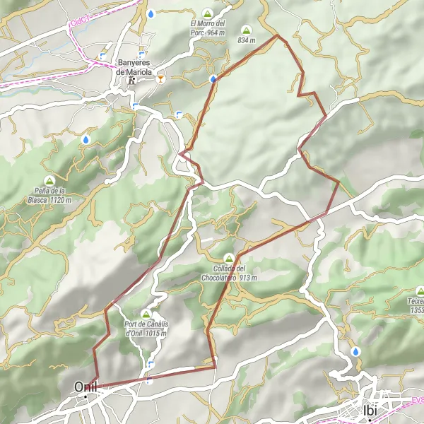 Karten-Miniaturansicht der Radinspiration "Auf den Spuren von Canalís d'Onil" in Comunitat Valenciana, Spain. Erstellt vom Tarmacs.app-Routenplaner für Radtouren