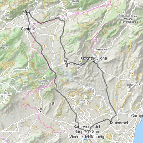 Miniaturekort af cykelinspirationen "Rute 350: Kysttur fra Onil" i Comunitat Valenciana, Spain. Genereret af Tarmacs.app cykelruteplanlægger