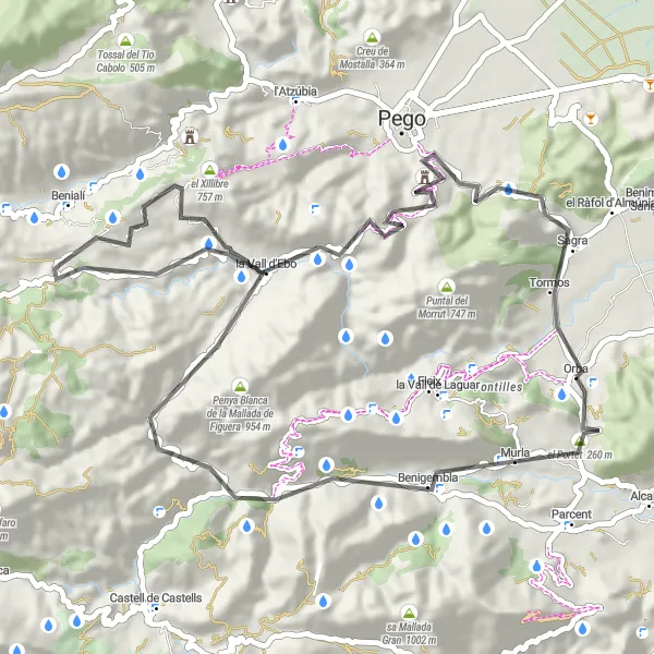 Map miniature of "Orba - Highlight Route" cycling inspiration in Comunitat Valenciana, Spain. Generated by Tarmacs.app cycling route planner