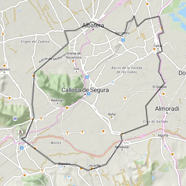 Miniaturní mapa "Cyklostezka El Escorratel - Bigastro" inspirace pro cyklisty v oblasti Comunitat Valenciana, Spain. Vytvořeno pomocí plánovače tras Tarmacs.app