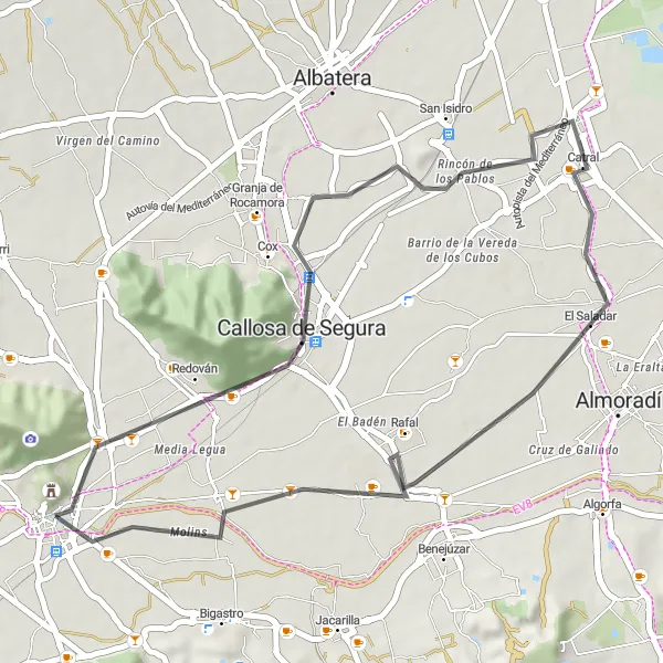 Miniatura mapy "Przejażdżka do Callosa de Segura" - trasy rowerowej w Comunitat Valenciana, Spain. Wygenerowane przez planer tras rowerowych Tarmacs.app